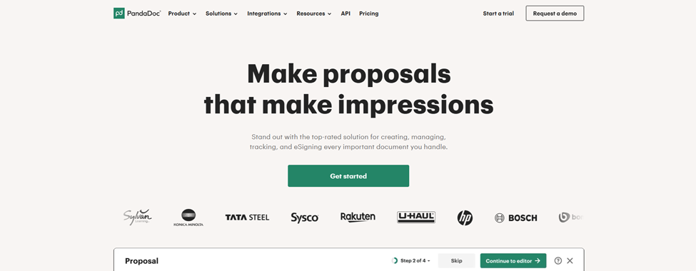 PandaDoc webpage promoting their electronic signature solution with a 14-day free trial.